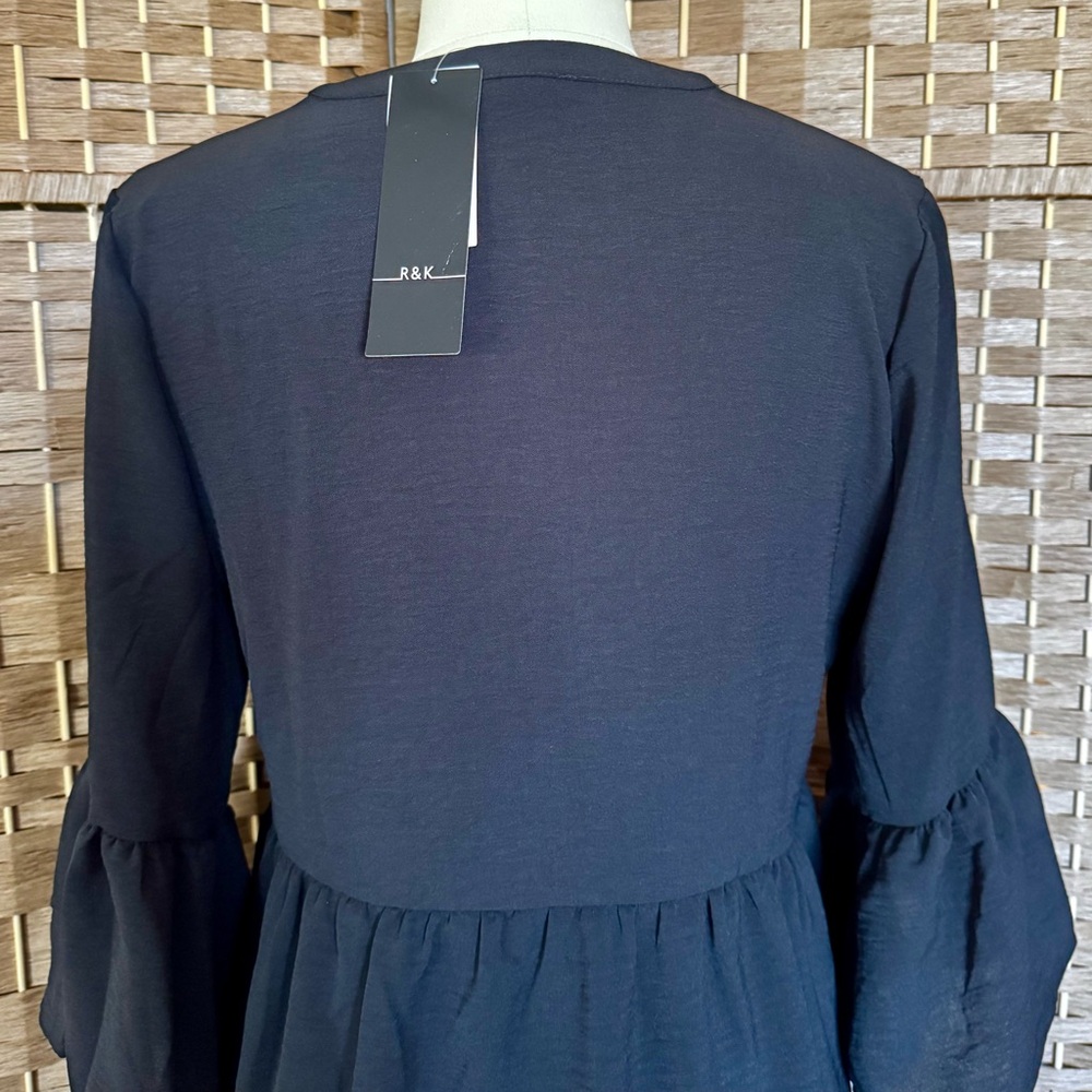NWT solid black R&K tiered popover dress 4 - Picture 8 of 14